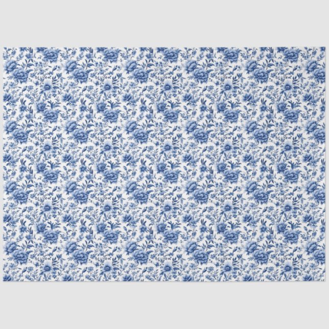 Chinoiserie Floral Blue and White Decoupage Tissue Paper (Front)
