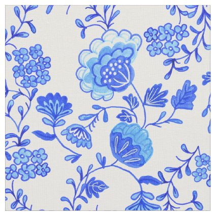 Chinoiserie Floral Blue and White Fabric
