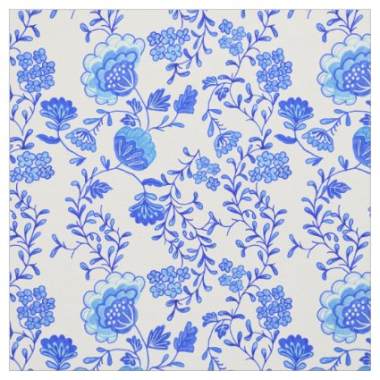 Chinoiserie Floral Blue and White Fabric