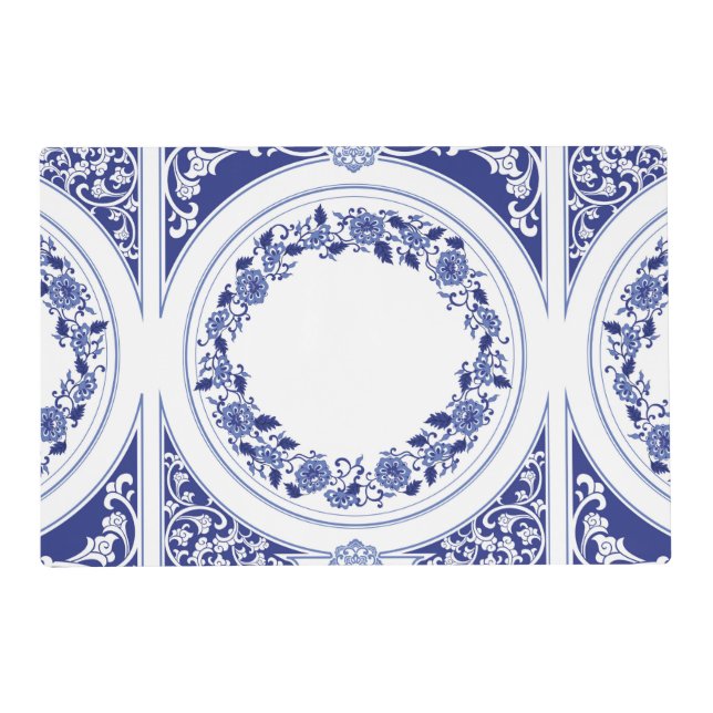 Chinoiserie Floral Blue and White Placemat (Back)