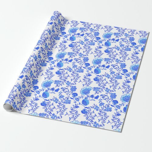 Chinoiserie Floral Blue and White Wrapping Paper