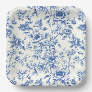 Chinoiserie Floral Blue Paper Plates