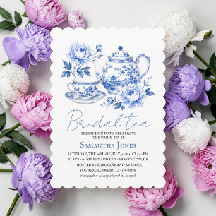 Chinoiserie Floral Blue Tea Pot Bridal Shower Invitation