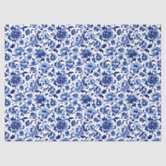 Chinoiserie Floral Blue White Pattern Decoupage Tissue Paper