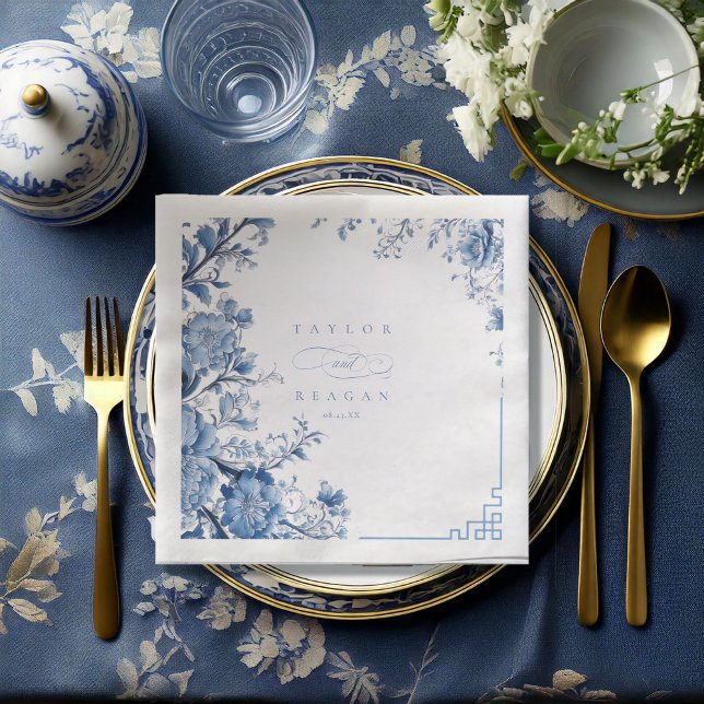 Chinoiserie Floral Border Wedding ID1094 Paper Dinner Napkins (Creator Uploaded)