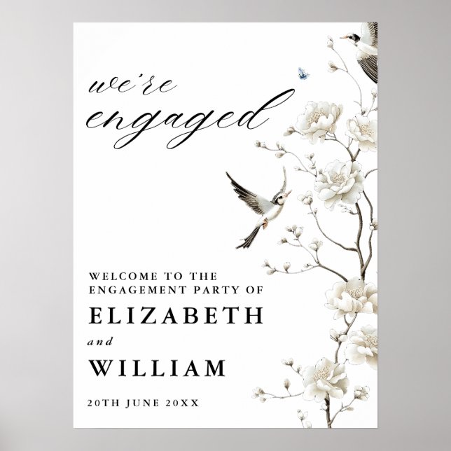 Chinoiserie Floral Engagement Party Welcome Sign (Front)