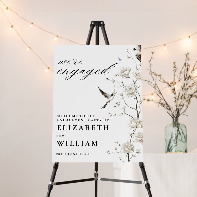 Chinoiserie Floral Engagement Party Welcome Sign (In Situ (Stand))