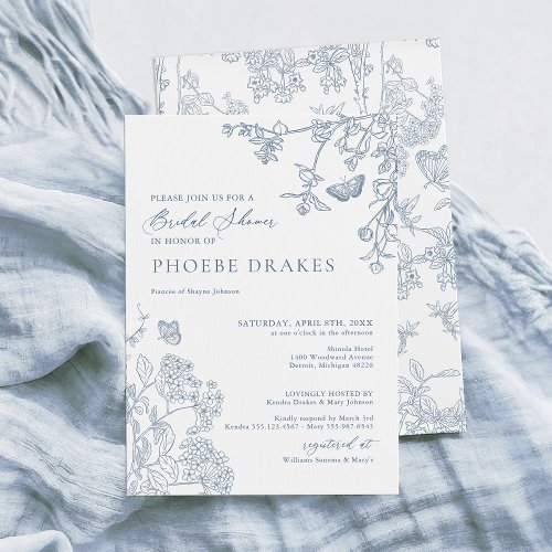 Chinoiserie Floral French Blue Bridal Shower Invitation