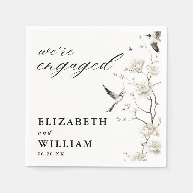 Chinoiserie Floral Garden Engagement Party Napkins (Front)