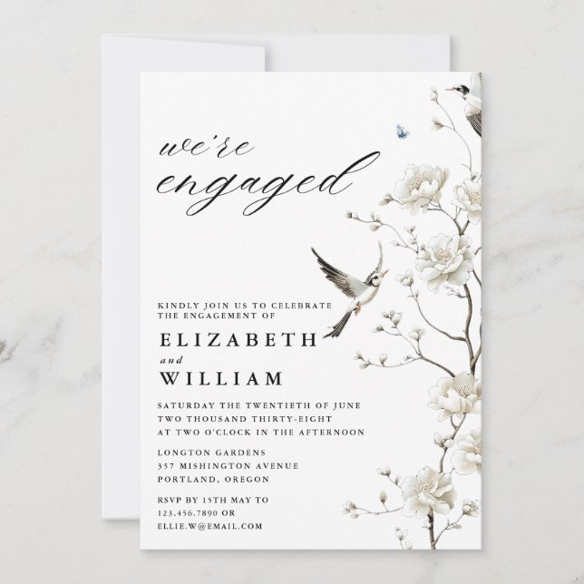Chinoiserie Floral Garden Engagement Party Photo Invitation (Front)