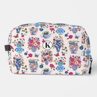 Chinoiserie Floral Monogram Cosmetic Makeup  Dopp Kit