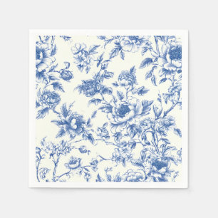 Chinoiserie Floral Paper Napkins, Blue White Asian Napkins