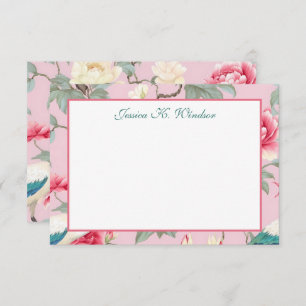 Chinoiserie Floral Pink Egret Personalized Thank You Card