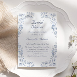 Chinoiserie Floral Something Blue Bridal Shower Invitation