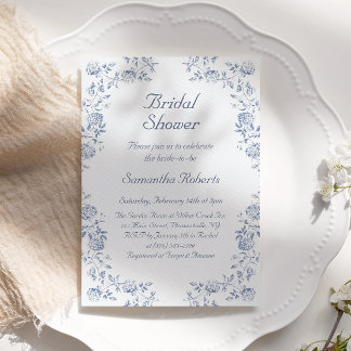 Chinoiserie Floral Something Blue Bridal Shower Invitation