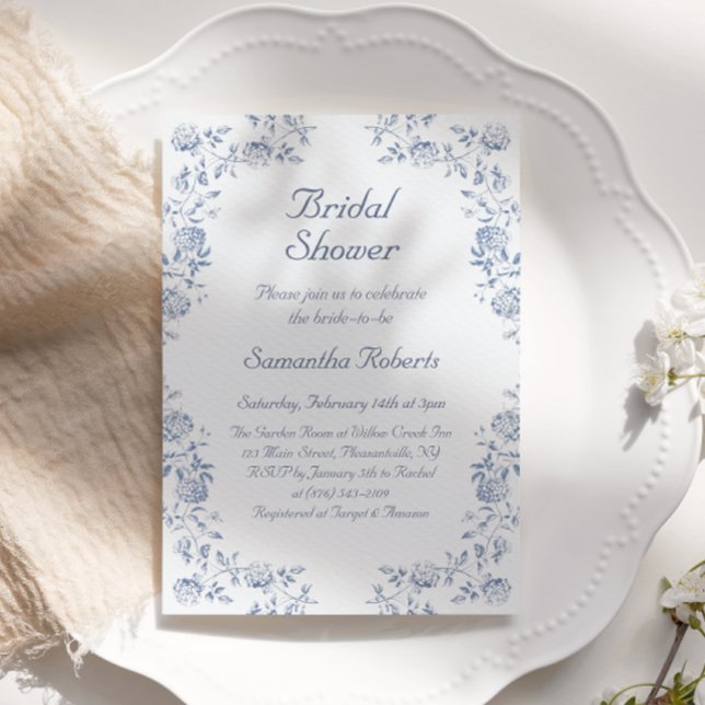 Chinoiserie Floral Something Blue Bridal Shower Invitation (Creator Uploaded)