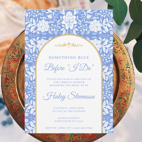 Chinoiserie Floral Something Blue Bridal Shower Invitation
