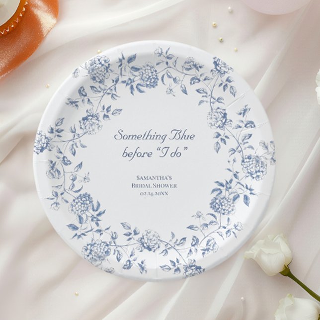 Chinoiserie Floral Something Blue Bridal Shower  Paper Plates (Creator Uploaded)