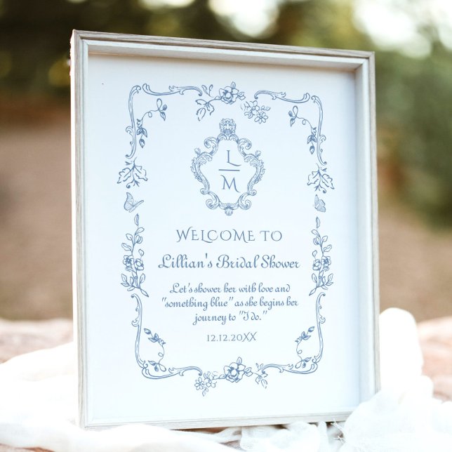Chinoiserie floral Toile crest Bridal Welcome Poster (Creator Uploaded)