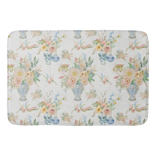 Chinoiserie Floral Vase Peony Blush Pink Bath Bath Mat