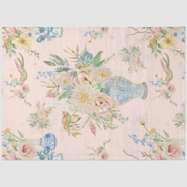 Chinoiserie Floral Vase Peony Blush Pink Decoupage Tissue Paper (Front)