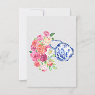 Chinoiserie Floral Vase Thank You, Sympathy Note Card