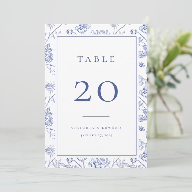 Chinoiserie Floral Wedding Table Number Card (Standing Front)