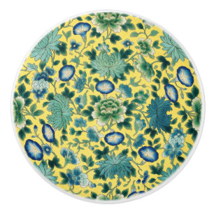 Chinoiserie Floral Yellow Chintz Ceramic Knob