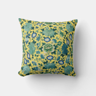 Chinoiserie Floral Yellow Chintz Throw Pillow