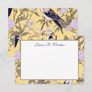 Chinoiserie Floral Yellow Egret Personalized Thank You Card