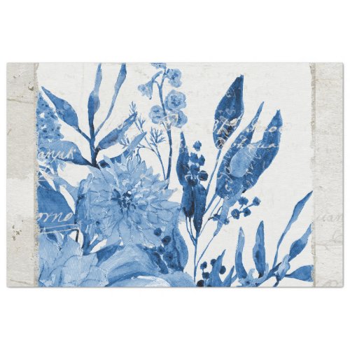 Chinoiserie Flower Foliage Blue White Decoupage Tissue Paper