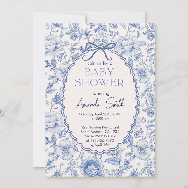  Chinoiserie Flower Garden with bow baby shower Invitation (Front)
