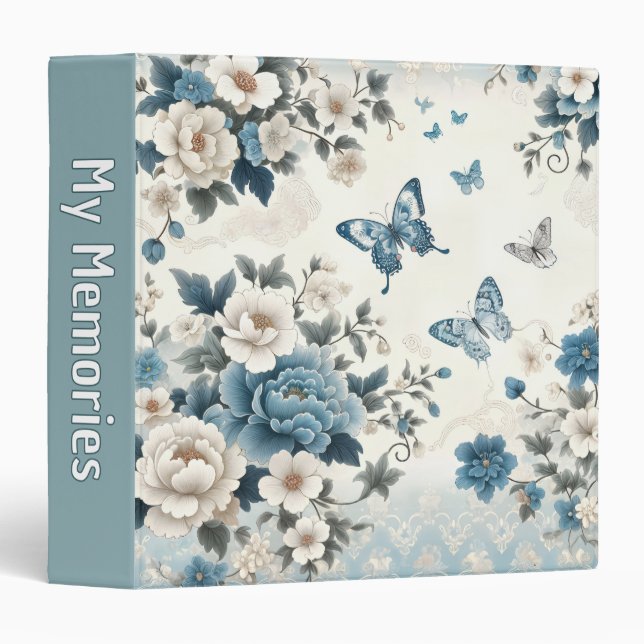 Chinoiserie Flowers and Butterflies 3 Ring Binder (Front/Spine)