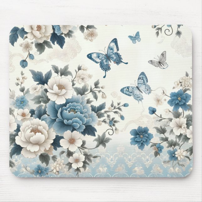 Chinoiserie Flowers and Butterflies Mouse Pad (Front)