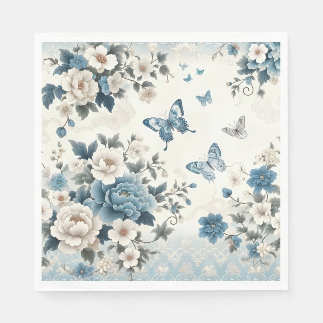 Chinoiserie Flowers and Butterflies Napkins (Front)