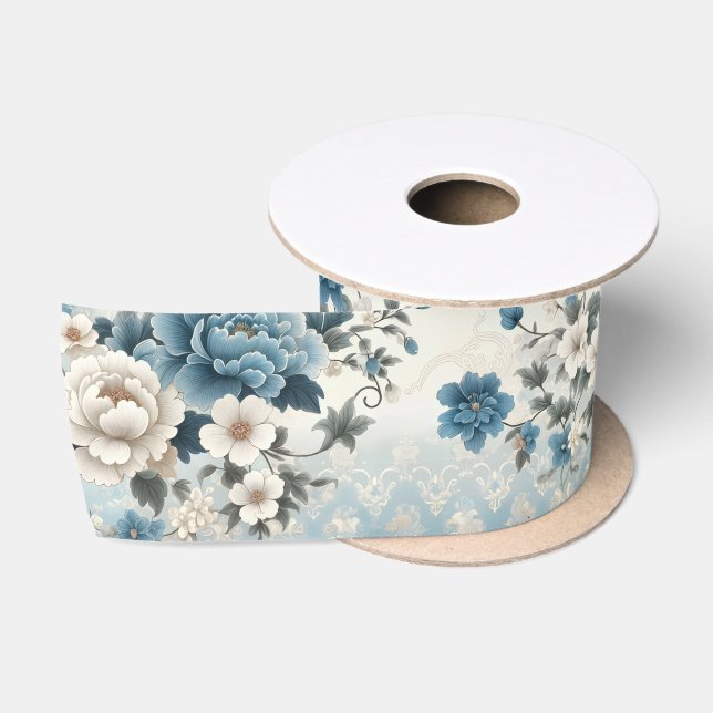 Chinoiserie Flowers and Butterflies Satin Ribbon (Spool)