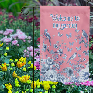 Chinoiserie Flowers Birds Butterflies Personalized Garden Flag