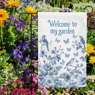 Chinoiserie Flowers Birds Butterflies Personalized Garden Flag