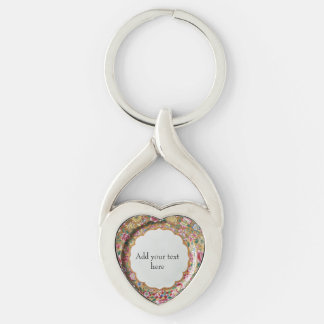 Chinoiserie Flowers Gold Ceramic Style Personalize Keychain