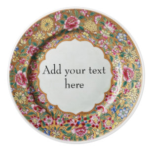 Chinoiserie Flowers Gold Ceramic Style Personalize Knob
