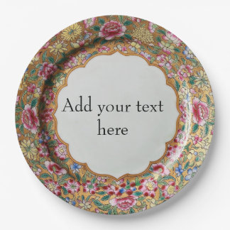Chinoiserie Flowers Gold Ceramic Style Personalize Paper Plates