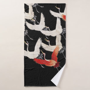 Chinoiserie Flying Crane Zen Minimalist Kimono Art Bath Towel Set