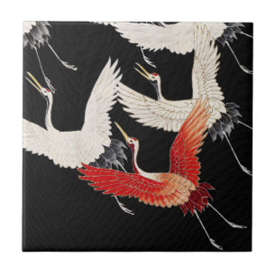 Chinoiserie Flying Crane Zen Minimalist Kimono Art Ceramic Tile