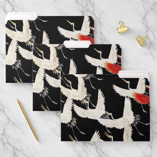 Chinoiserie Flying Crane Zen Minimalist Kimono Art File Folder