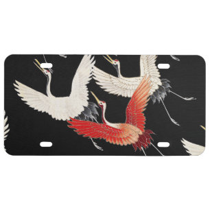 Chinoiserie Flying Crane Zen Minimalist Kimono Art License Plate