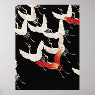 Chinoiserie Flying Crane Zen Minimalist Kimono Art Poster