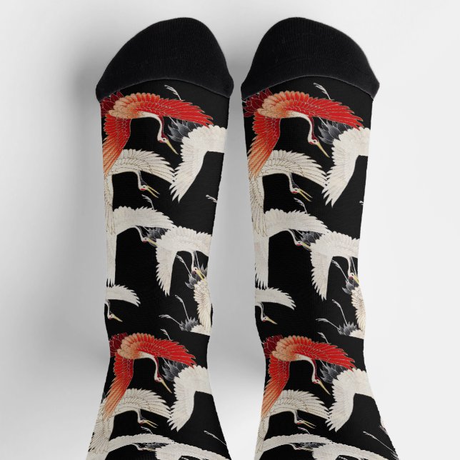 Chinoiserie Flying Crane Zen Minimalist Kimono Art Socks (Top)