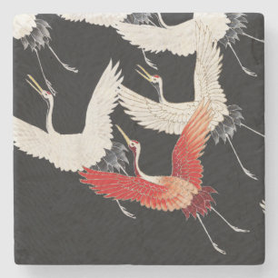 Chinoiserie Flying Crane Zen Minimalist Kimono Art Stone Coaster