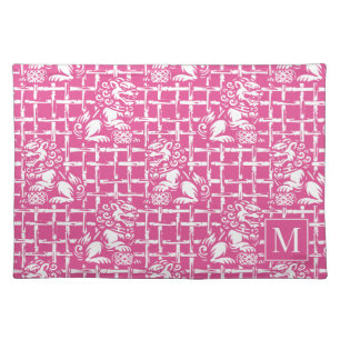 Chinoiserie Foo Dog – Hot Pink Bamboo Lattice Cloth Placemat