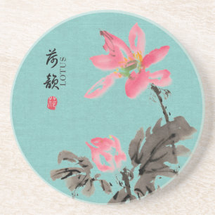 Chinoiserie Freehand Watercolor Floral Lotus Coaster